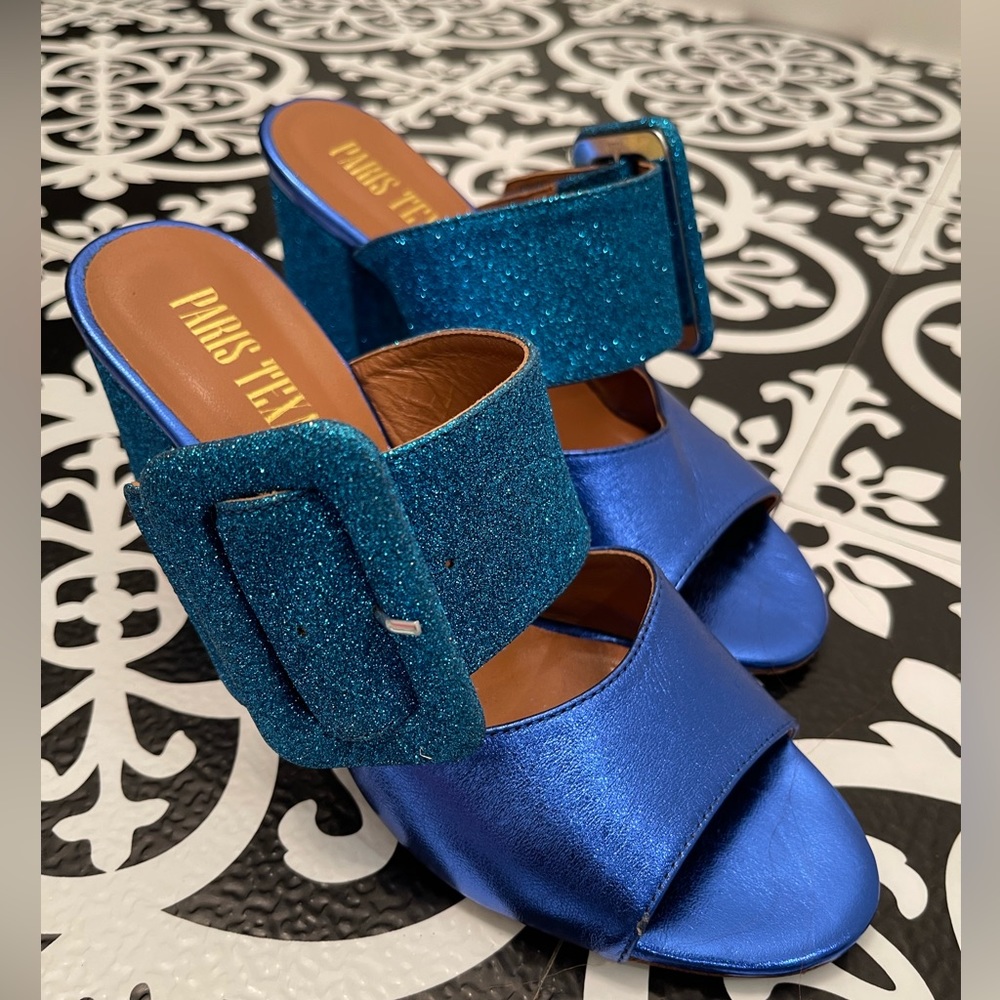 Paris Texas Blue Electric Glitter Mules
